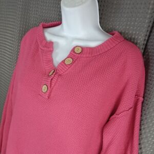 ANRABESS Women's Pink V-Neck Button Up Knit Sweater Long Sleeve Size XS